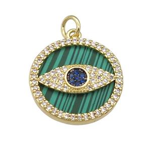 copper circle Eye pendant paved Malachite, zircon, gold plated, approx 19mm dia [FN28392]