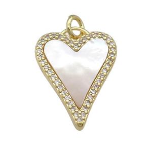 copper Heart pendant paved shell, zircon, gold plated, approx 15-20mm [FN28405]