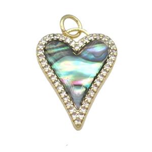 copper Heart pendant paved AbaloneShell, zircon, gold plated, approx 15-20mm [FN28406]