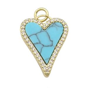 copper Heart pendant paved Turquoise, zircon, gold plated, approx 15-20mm [FN28408]