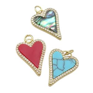 copper Heart pendant paved gemstone, zircon, gold plated, mixed, approx 15-20mm [FN28409]