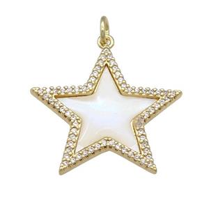 copper Star pendant paved shell, zircon, gold plated, approx 25mm [FN28410]