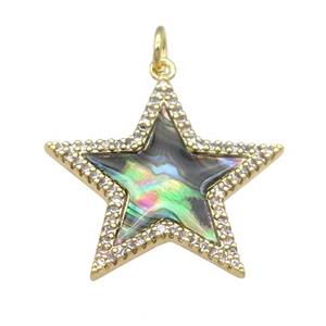 copper Star pendant paved AbaloneShell, zircon, gold plated, approx 25mm [FN28411]
