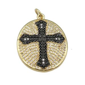 copper oval Cross pendant paved zircon, gold plated, approx 22-25mm [FN28419]