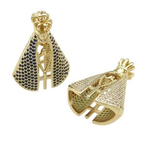 copper empress charm pendant paved blue zircon, gold plated, approx 10mm, 22-31mm [FN28420]