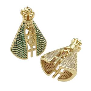 copper empress charm pendant paved green zircon, gold plated, approx 10mm, 22-31mm [FN28421]