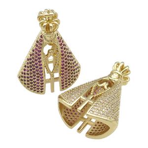 copper empress charm pendant paved hotpink zircon, gold plated, approx 10mm, 22-31mm [FN28422]