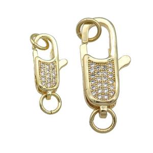 copper Lobster Clasp paved zircon, gold plated, approx 7-22mm [FN28425-22MM]
