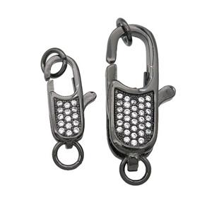 copper Lobster Clasp paved zircon, black plated, approx 5-14mm [FN28426-14MM]