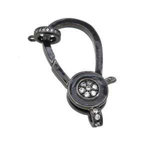 copper Lobster Clasp paved zircon, black plated, approx 16-28mm [FN28428]