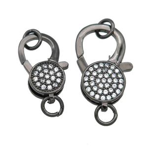 copper Lobster Clasp paved zircon, black plated, approx 12-24mm [FN28432-12X24MM]