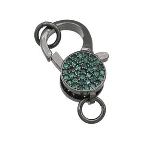 copper Lobster Clasp paved green zircon, black plated, approx 9-18mm [FN28433]