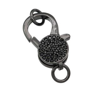 copper Lobster Clasp paved zircon, black plated, approx 9-18mm [FN28435]
