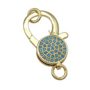 copper Lobster Clasp paved turq zircon, gold plated, approx 9-18mm [FN28437]