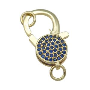copper Lobster Clasp paved blue zircon, gold plated, approx 9-18mm [FN28438]