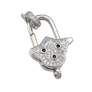copper Lobster Clasp paved zircon, platinum plated, approx 14-22mm [FN28440]