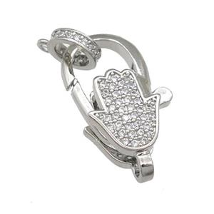 copper Lobster Clasp paved zircon, hand, platinum plated, approx 10-20mm [FN28442]