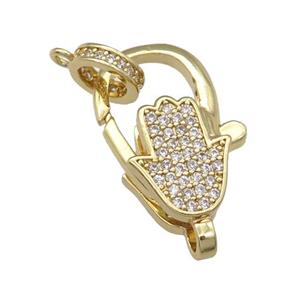 copper Lobster Clasp paved zircon, hand, gold plated, approx 10-20mm [FN28443]