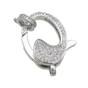 copper Lobster Clasp paved zircon, platinum plated, approx 16-22mm [FN28444]