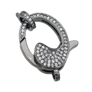 copper Lobster Clasp paved zircon, black plated, approx 16-22mm [FN28446]