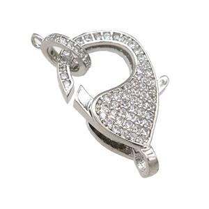 copper Lobster Clasp paved zircon, platinum plated, approx 12-19mm [FN28448]