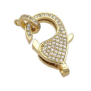 copper Lobster Clasp paved zircon, gold plated, approx 12-19mm [FN28449]