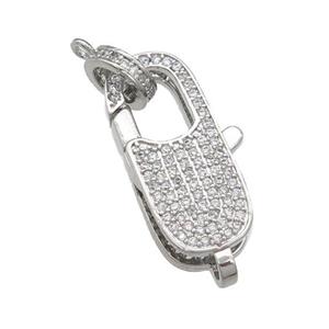 copper Lobster Clasp paved zircon, platinum plated, approx 9-22mm [FN28451]
