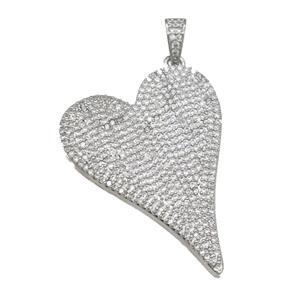copper Heart pendant paved zircon, platinum plated, approx 30-40mm [FN28454]