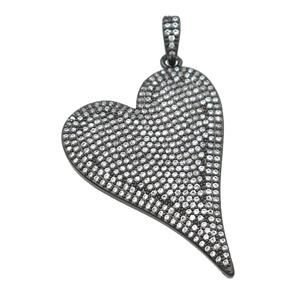 copper Heart pendant paved zircon, black plated, approx 30-40mm [FN28456]
