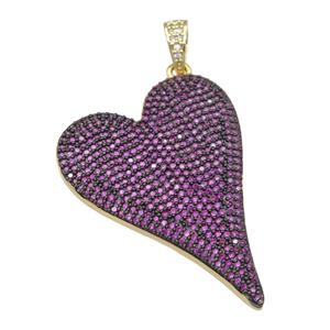 copper Heart pendant paved hotpink zircon, gold plated, approx 30-40mm [FN28460]