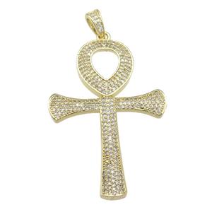 Copper Ankh Cross Pendant Pave Zircon Gold Plated, approx 32-48mm [FN28461]