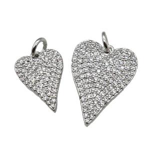 copper Heart pendant pave zircon, platinum plated, approx 15-20mm [FN28467-L]