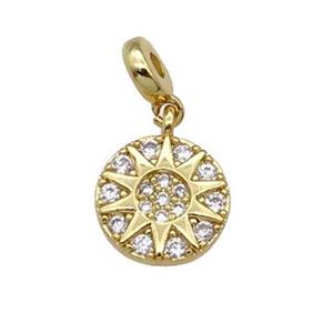 copper circle sun pendant paved zircon, gold plated, approx 9mm dia [FN28471]