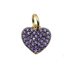 copper Heart pendant pave purple zircon, black plated, approx 9mm [FN28472]