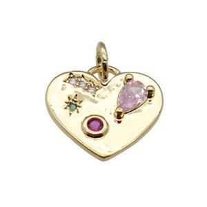 copper Heart pendant pave zircon, gold plated, approx 14.5mm [FN28473]