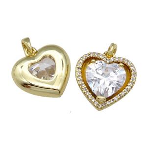 copper Heart pendant pave zircon, gold plated, approx 15mm [FN28474]
