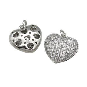 copper Heart pendant pave zircon, platinum plated, approx 15.5mm [FN28476]