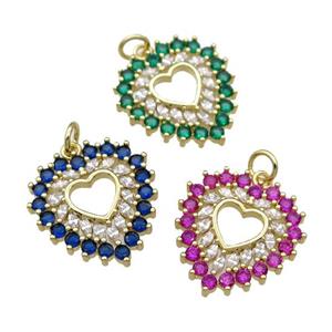 copper heart pendant paved zircon, gold plated, mixed, approx 19-20mm [FN28491]