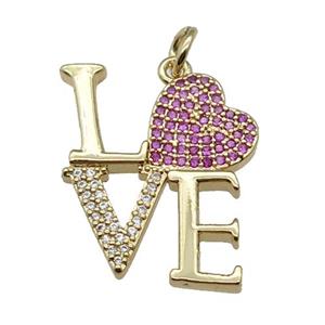 copper LOVE pendant pave zircon, heart, gold plated, approx 18-22mm [FN28493]