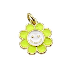 copper sunflower pendant with yellow enamel, happyface, gold plated, approx 13.5mm [FN28496]