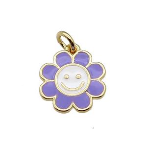 copper sunflower pendant with lavender enamel, happyface, gold plated, approx 13.5mm [FN28499]