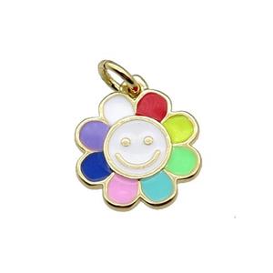 copper sunflower pendant with multicolor enamel, happyface, gold plated, approx 13.5mm [FN28500]