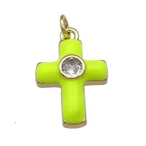 copper Cross pendant pave zircon with yellow enamel, gold plated, approx 14-18mm [FN28527]