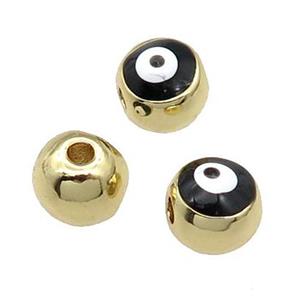 round copper Beads withe black enamel Evil Eye, gold plated, approx 7mm dia [FN28529]