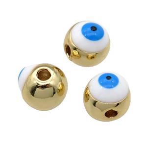 round copper Beads withe white enamel Evil Eye, gold plated, approx 7mm dia [FN28530]