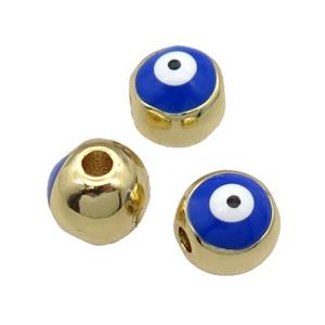 round copper Beads withe royalblue enamel Evil Eye, gold plated, approx 7mm dia [FN28531]