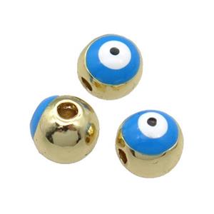 round copper Beads withe blue enamel Evil Eye, gold plated, approx 7mm dia [FN28532]