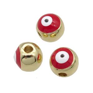 round copper Beads withe red enamel Evil Eye, gold plated, approx 7mm dia [FN28533]
