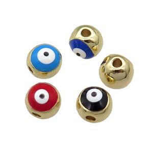 round copper spacer Beads withe enamel Evil Eye, gold plated, mixed, approx 7mm dia [FN28534]