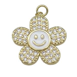 copper sunflower pendant pave zircon with white enamel, happyface, gold plated, approx 21mm [FN28535]